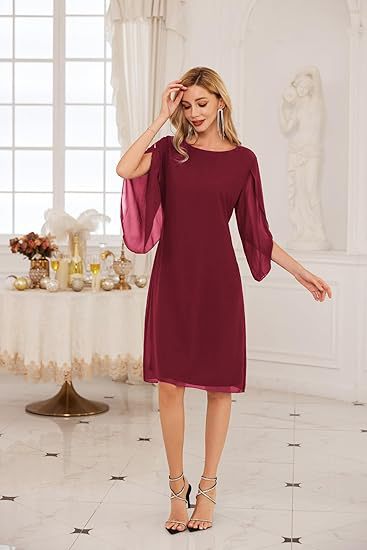 Irregular Sleeves Solid Color Chiffon Dress