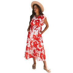 Flower Printed V-neck Dress Women