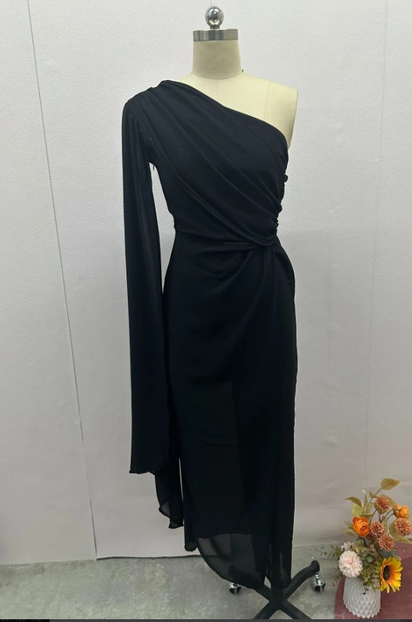 Solid Color Raglan Sleeve Split Dress