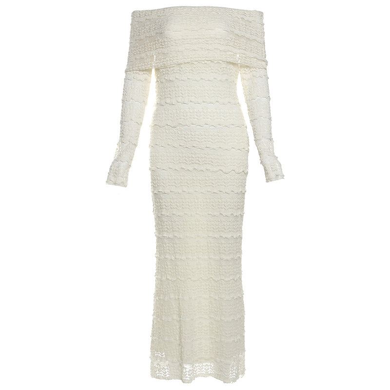 Amazon Elegant Socialite Style Elegant Off-Shoulder Lace Dress