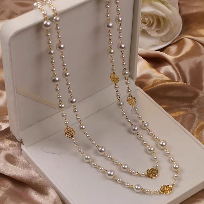 Retro Multi-layer Pearls Necklace Long Sweater Chain Versatile Accessories For Women