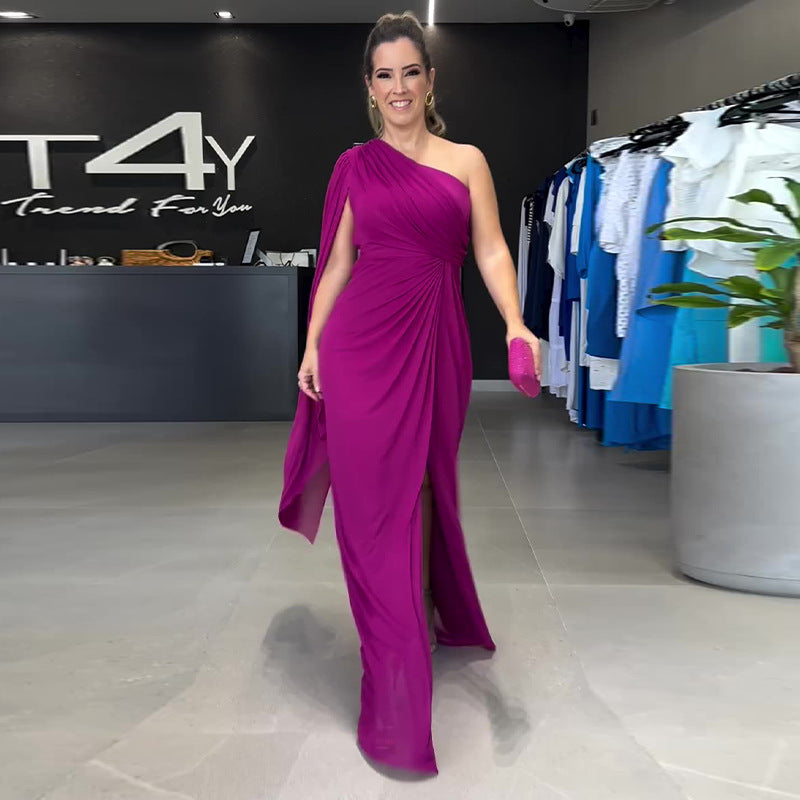 Solid Color Raglan Sleeve Split Dress