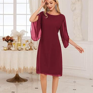 Irregular Sleeves Solid Color Chiffon Dress