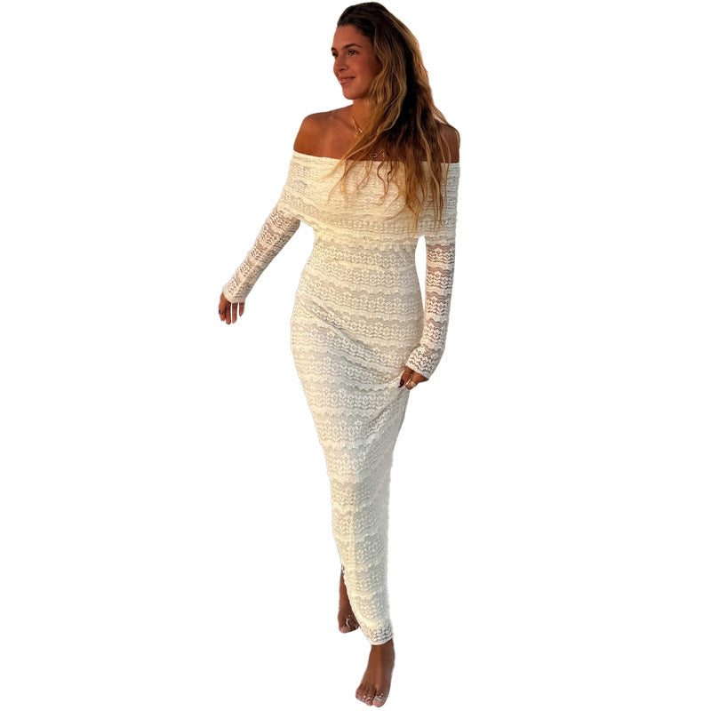 Amazon Elegant Socialite Style Elegant Off-Shoulder Lace Dress