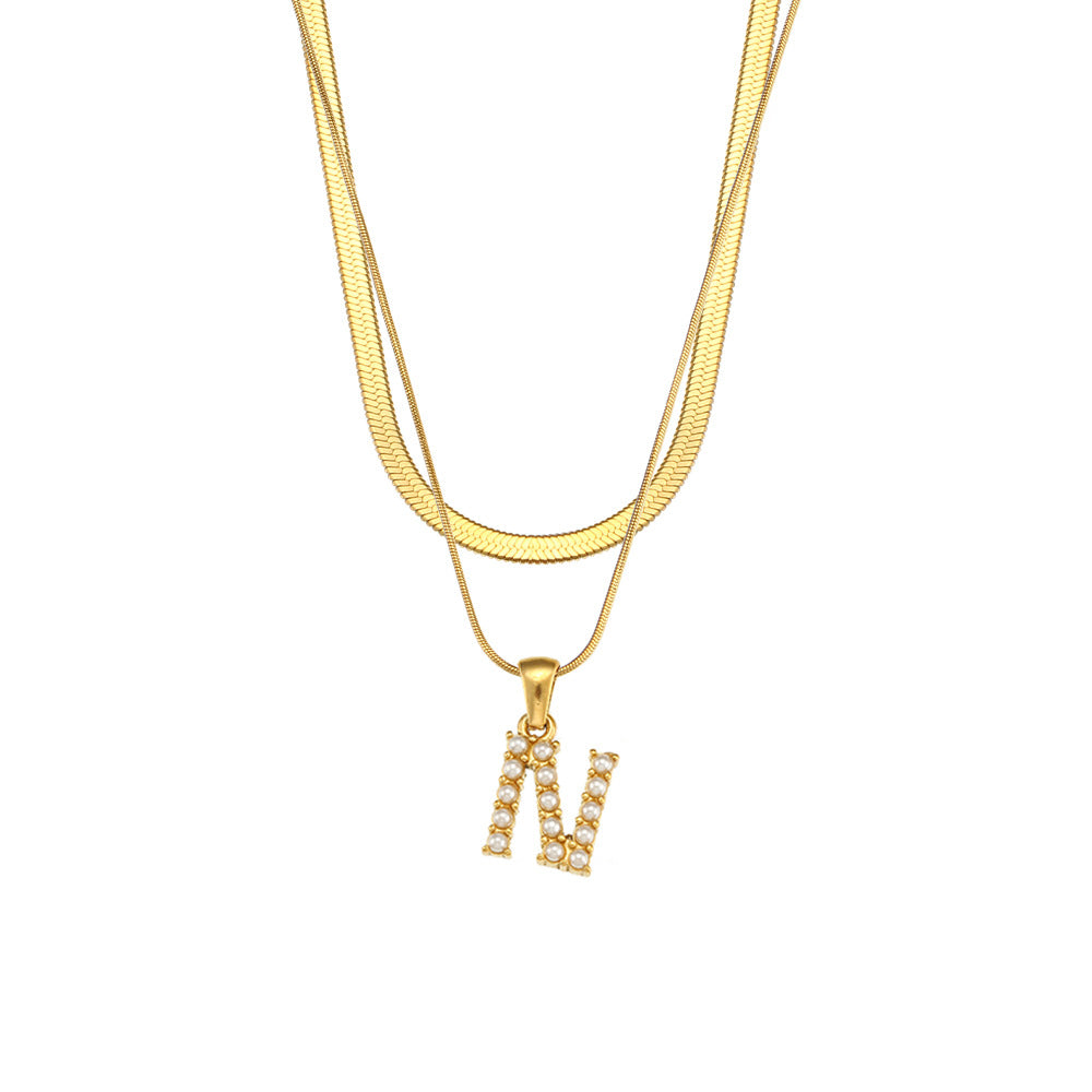 Double-layer Chain Pearl Pendant Necklace