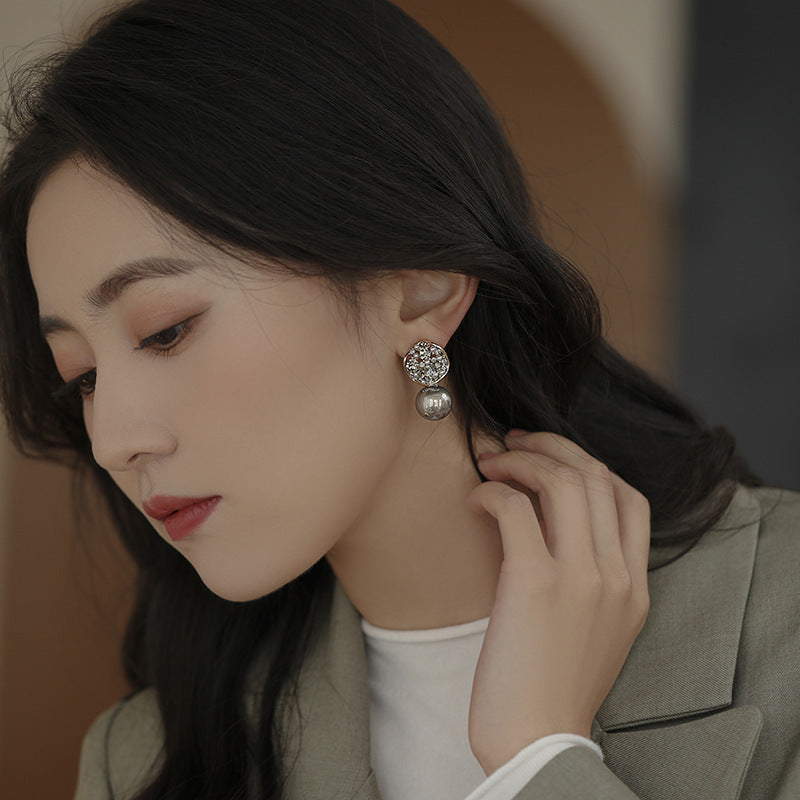Diamond Gray Pearl Earrings For Women