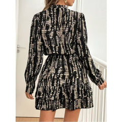 Printed Ruffled Long Sleeve Dress Women