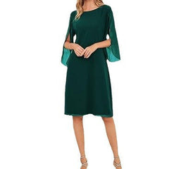 Irregular Sleeves Solid Color Chiffon Dress