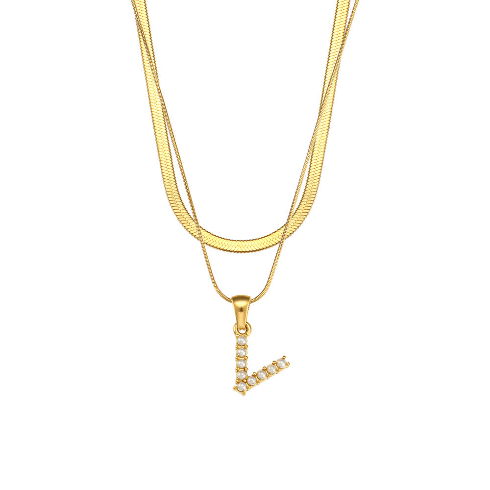 Double-layer Chain Pearl Pendant Necklace