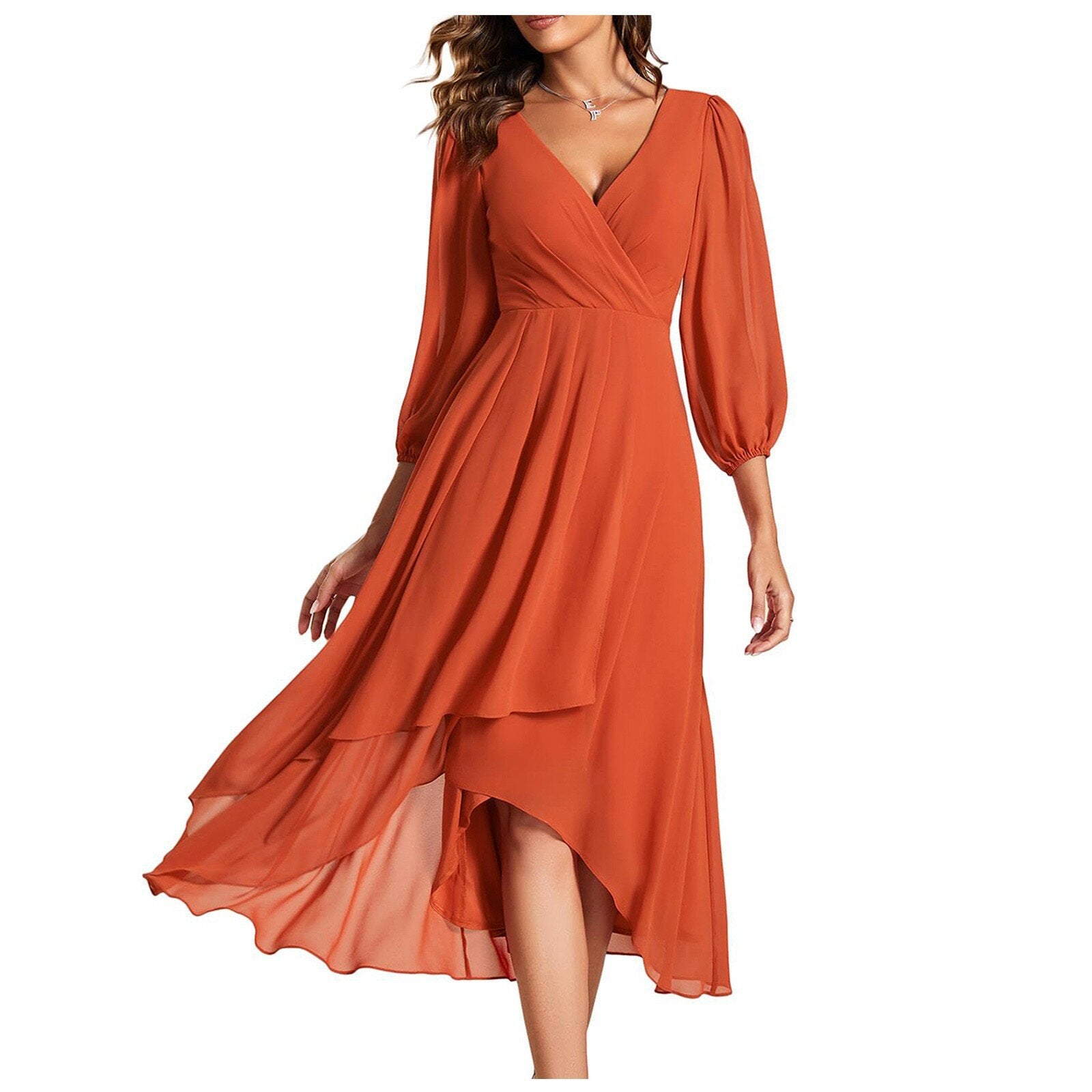V-neck Long-sleeved Dress Loose Party Evening Dress