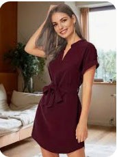 V-neck Short Sleeve Dress With Belt Bowknot Dresses For Clothing
