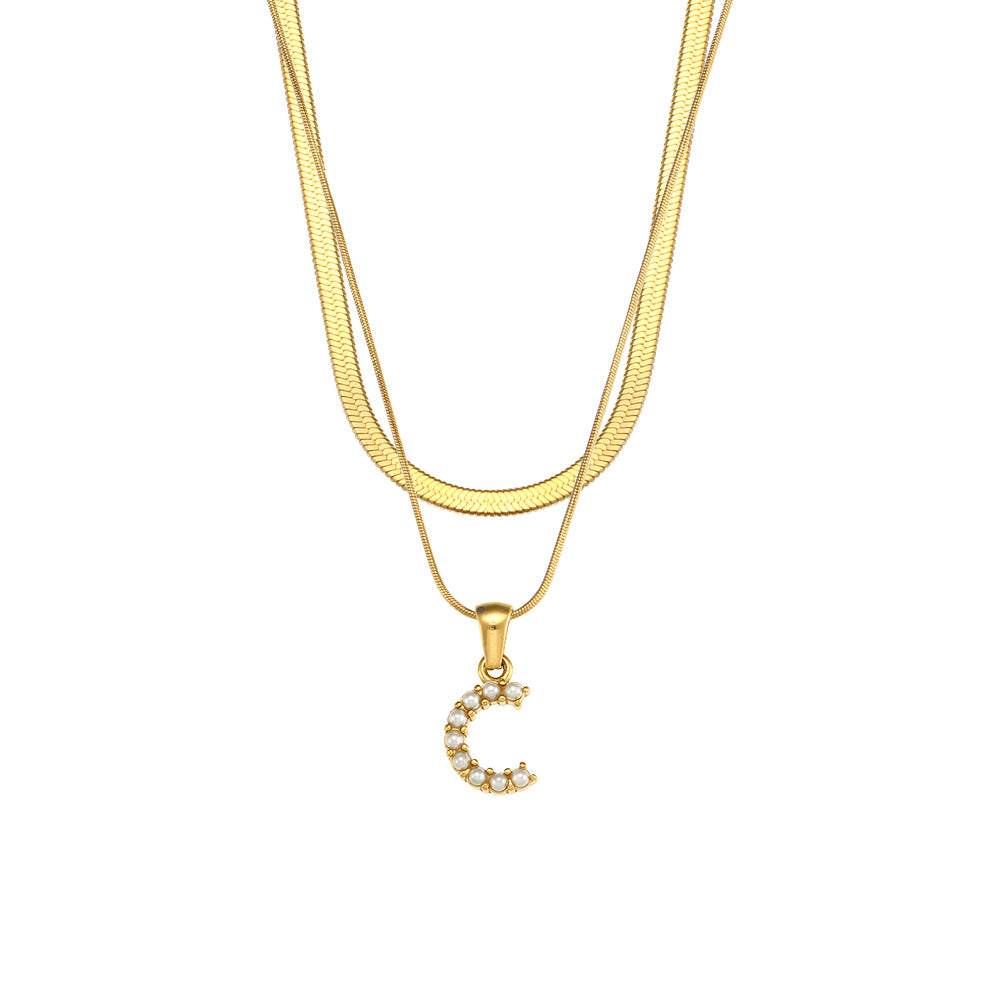 Double-layer Chain Pearl Pendant Necklace