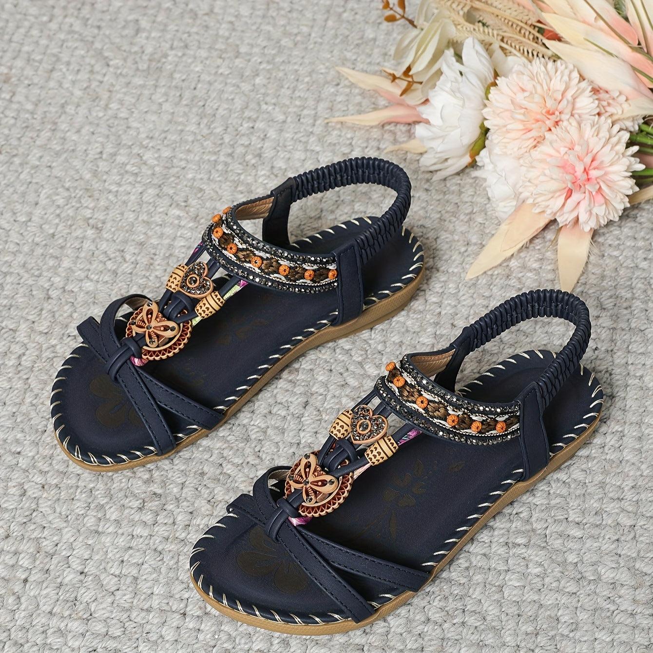 Bohemian Thong Sandals Flowers Flat Beach Shoes For Women