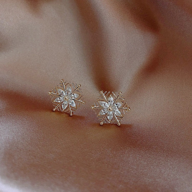 Silver Needle Zircon Snowflake Ear Stud Earrings For Women