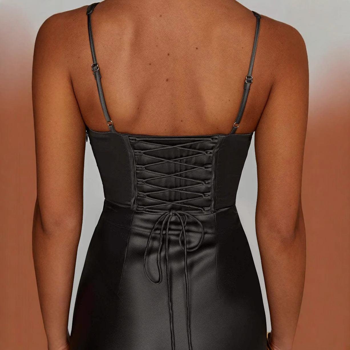 Elegant Deep V-Neck Satin Sleeveless Evening Dress