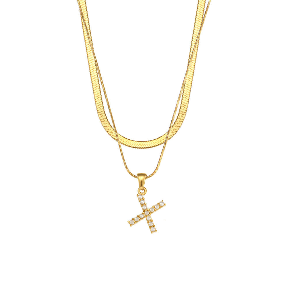 Double-layer Chain Pearl Pendant Necklace