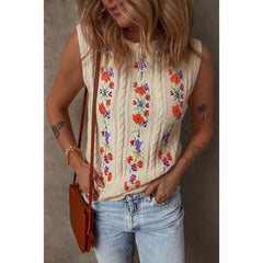 Floral Embroidered Knitted Vest For Niche Retro Outerwear Sleeveless Top For Women