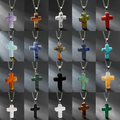 Natural Stone Agate Stone Cross Pendant Necklace