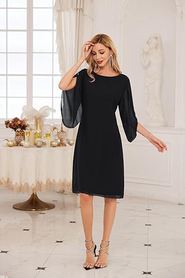 Irregular Sleeves Solid Color Chiffon Dress