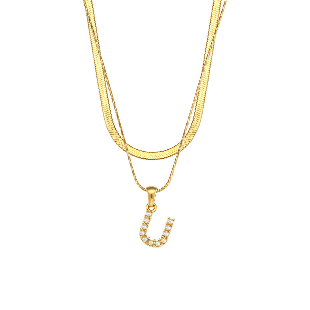 Double-layer Chain Pearl Pendant Necklace