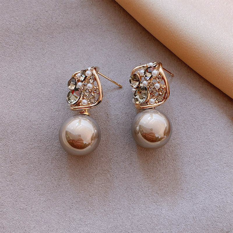Diamond Gray Pearl Earrings For Women