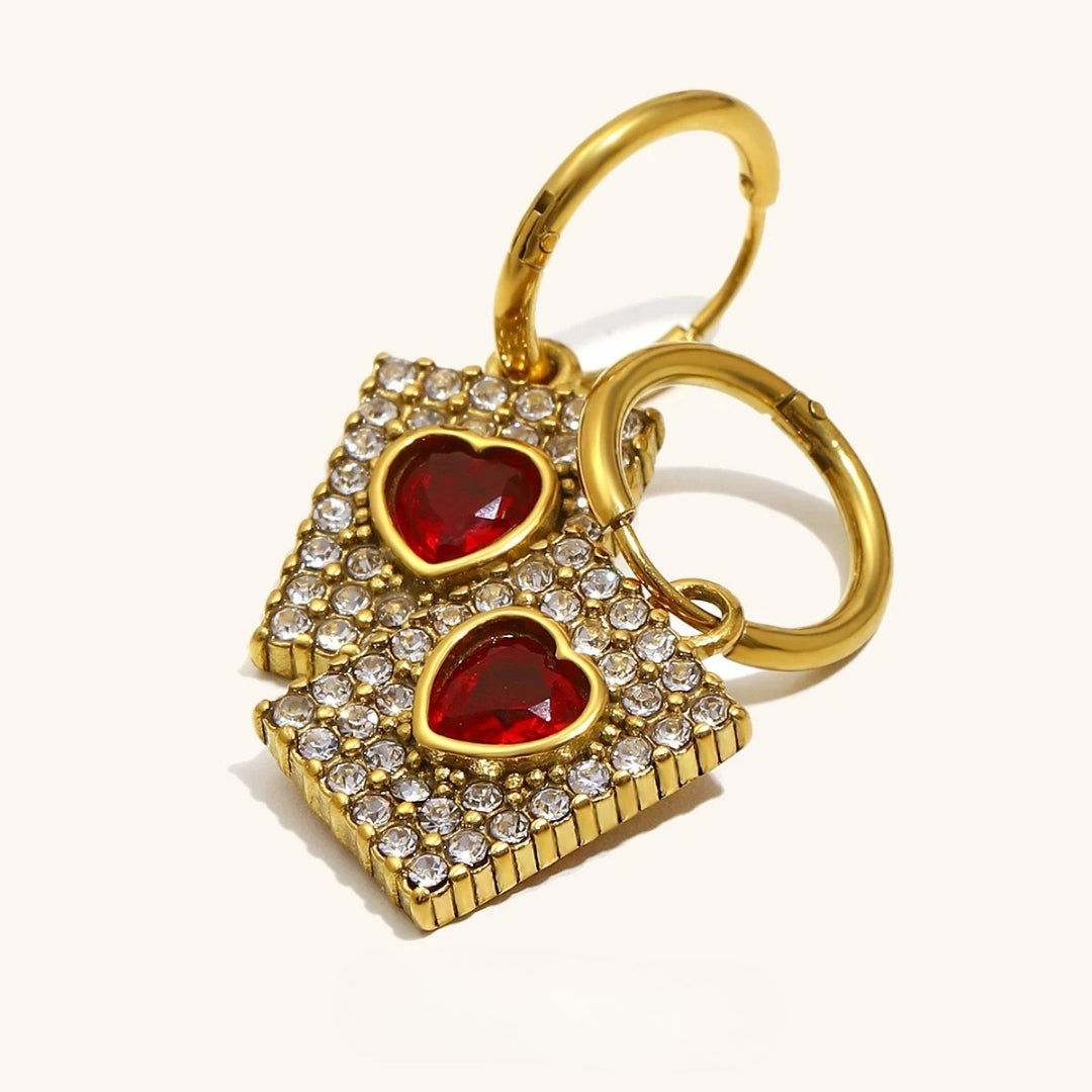 Omena Heart Crystal Padlock Hoop Earrings