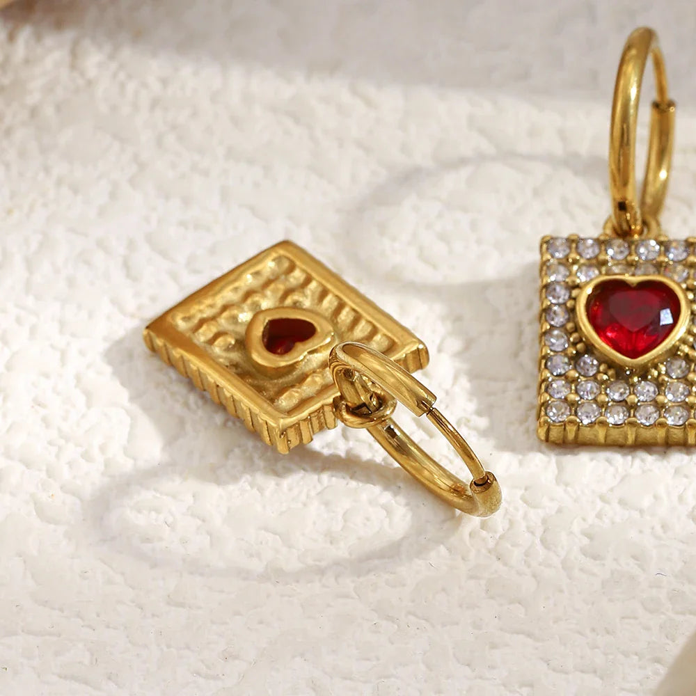 Omena Heart Crystal Padlock Hoop Earrings