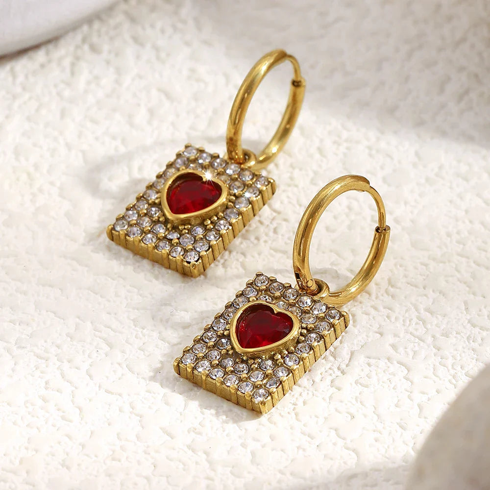 Omena Heart Crystal Padlock Hoop Earrings
