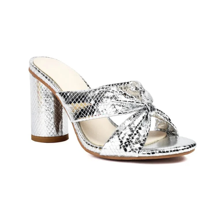 Ophelia Metallic Bow Block Heel Mules
