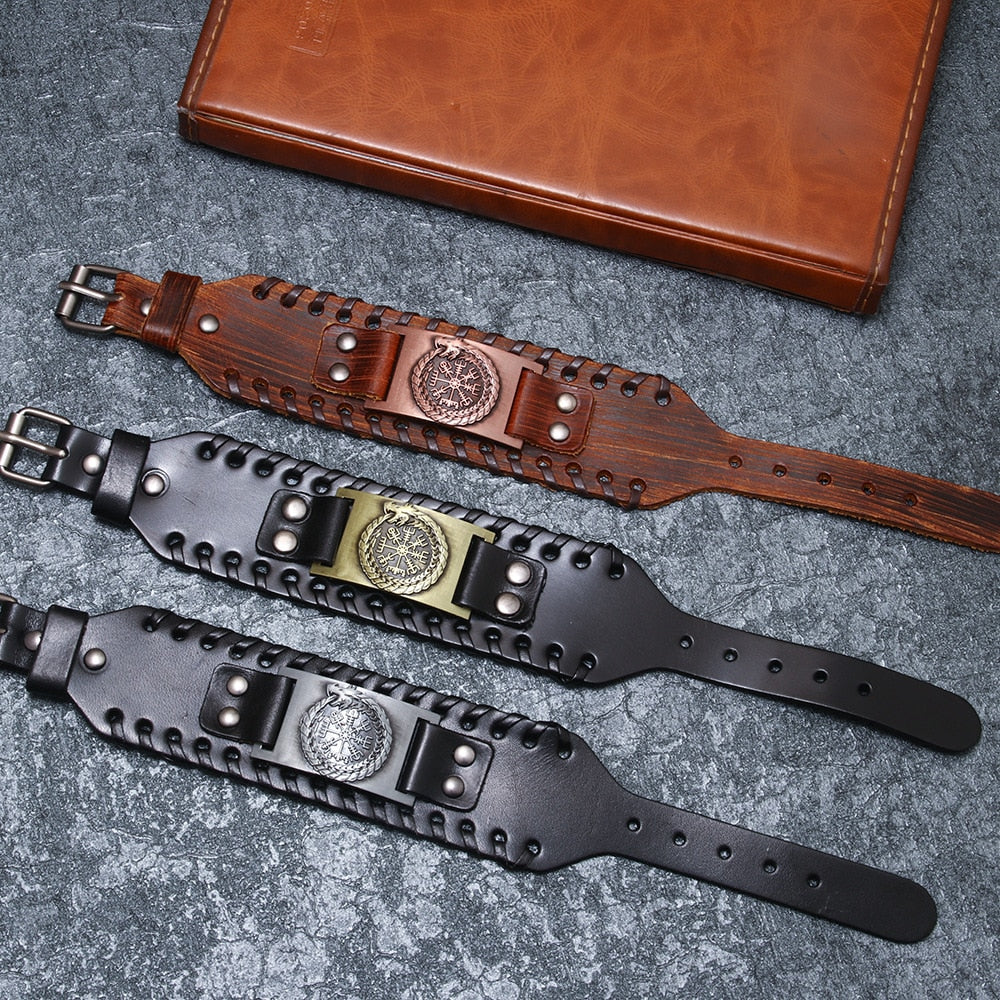 Ouroboros Viking Wide Leather Bracelet