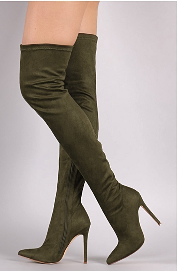 Over The Knee Suede Glove Boots - Olive 38 - SALE