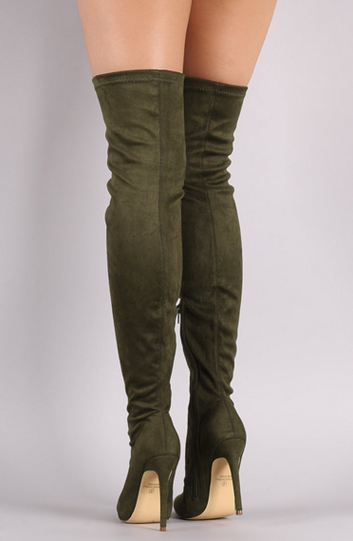 Over The Knee Suede Glove Boots - Olive 38 - SALE