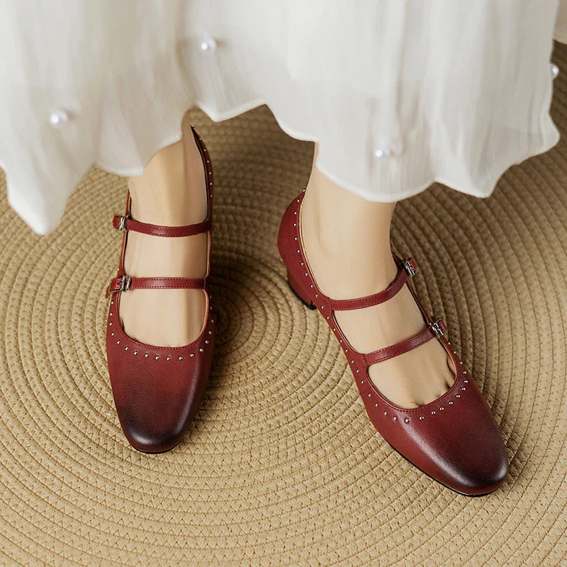 Paloma Double Strap Leather Mary Jane Pumps