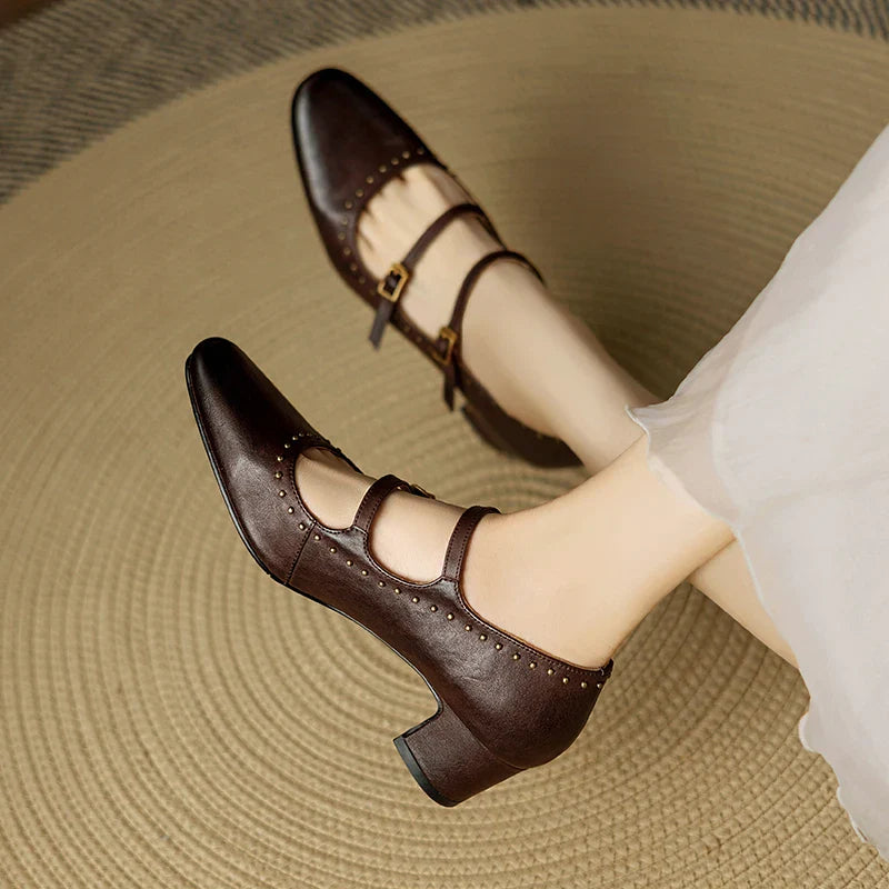 Paloma Double Strap Leather Mary Jane Pumps