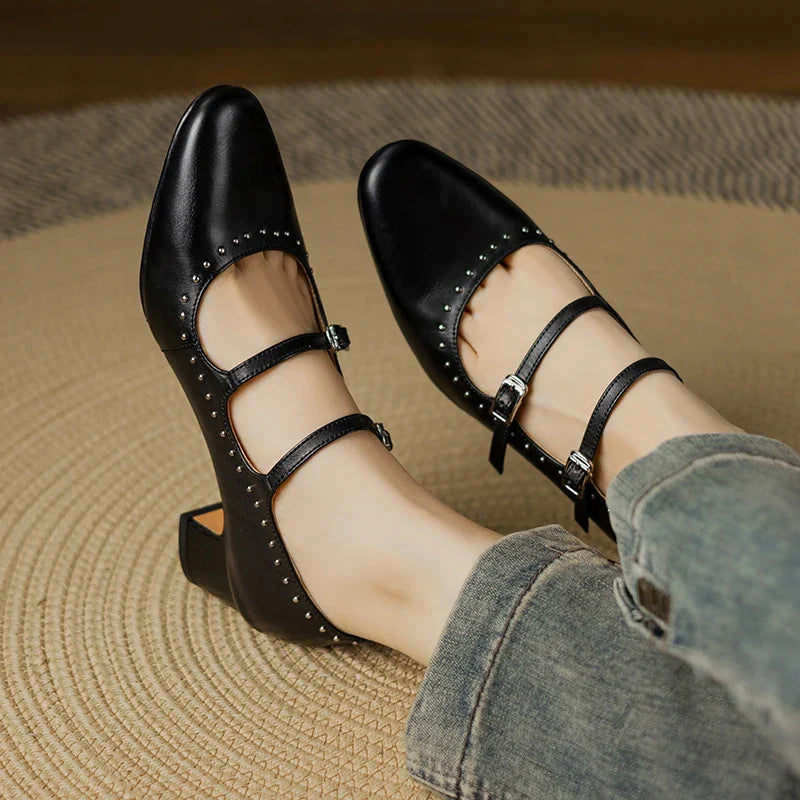 Paloma Double Strap Leather Mary Jane Pumps