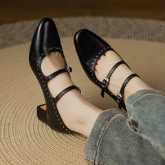 Paloma Double Strap Leather Mary Jane Pumps