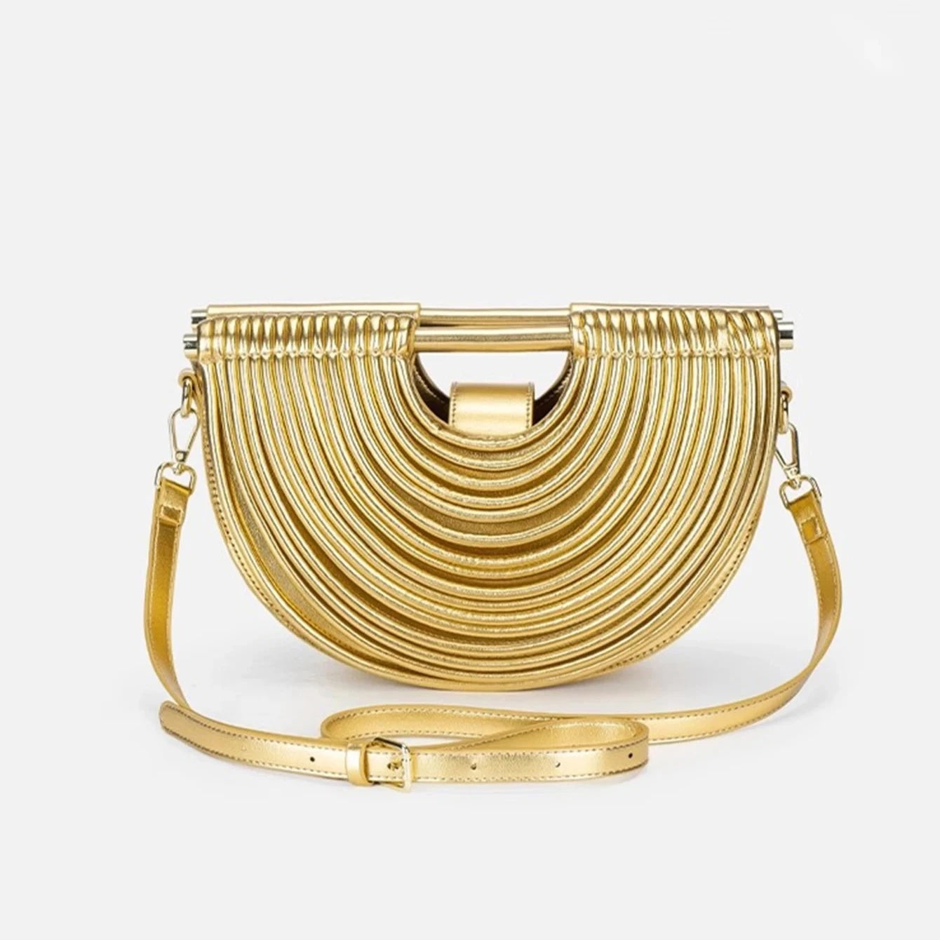 Pamela Metallic Sculpted Crescent Shoulder Bag