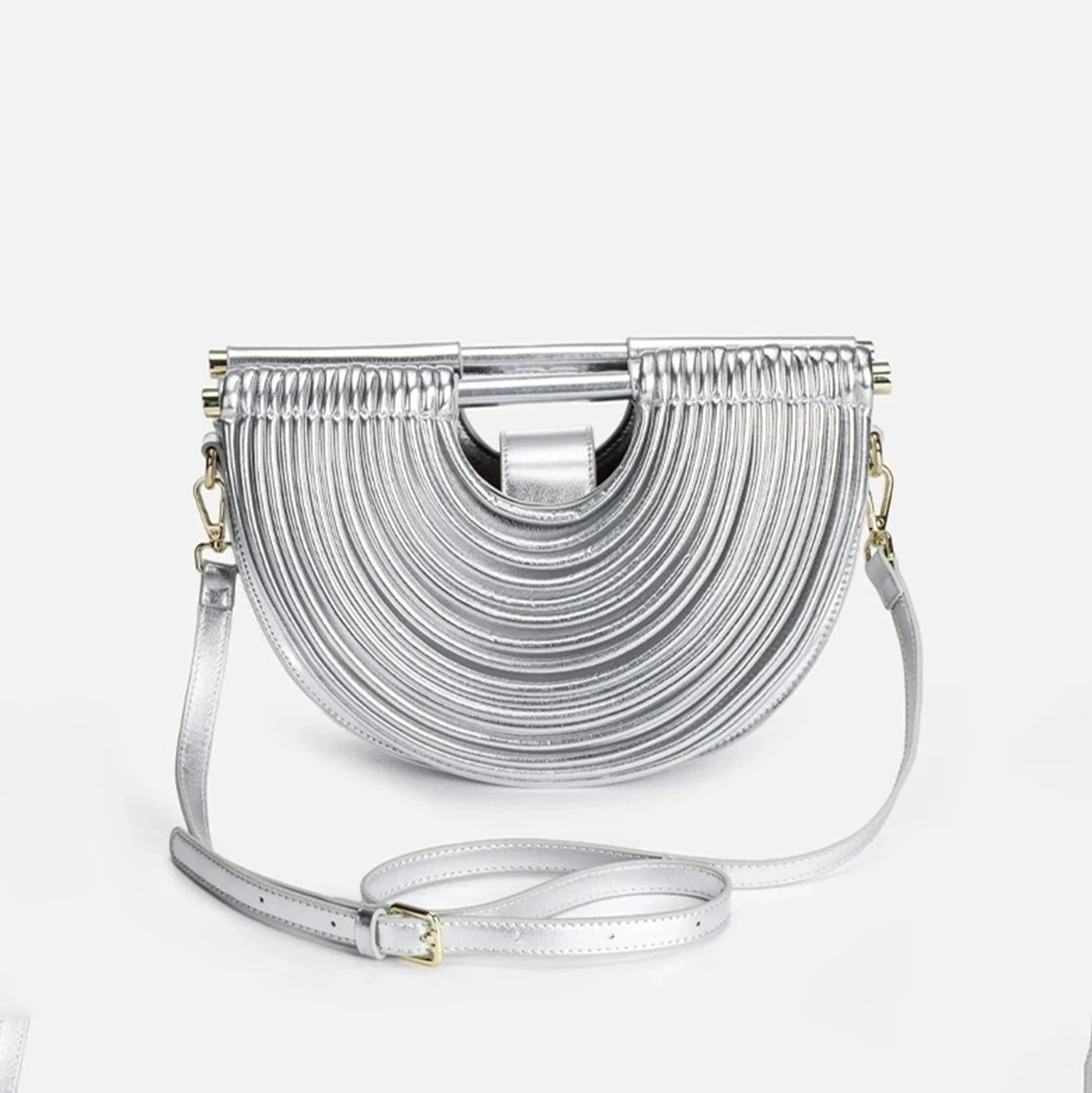 Pamela Metallic Sculpted Crescent Shoulder Bag