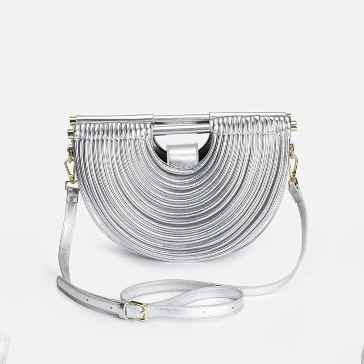 Pamela Metallic Sculpted Crescent Shoulder Bag