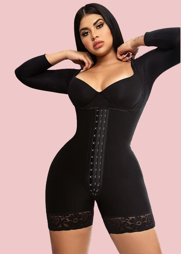 Open Bust Mid Thigh Long Sleeves Center Clasps Perineal Zipper