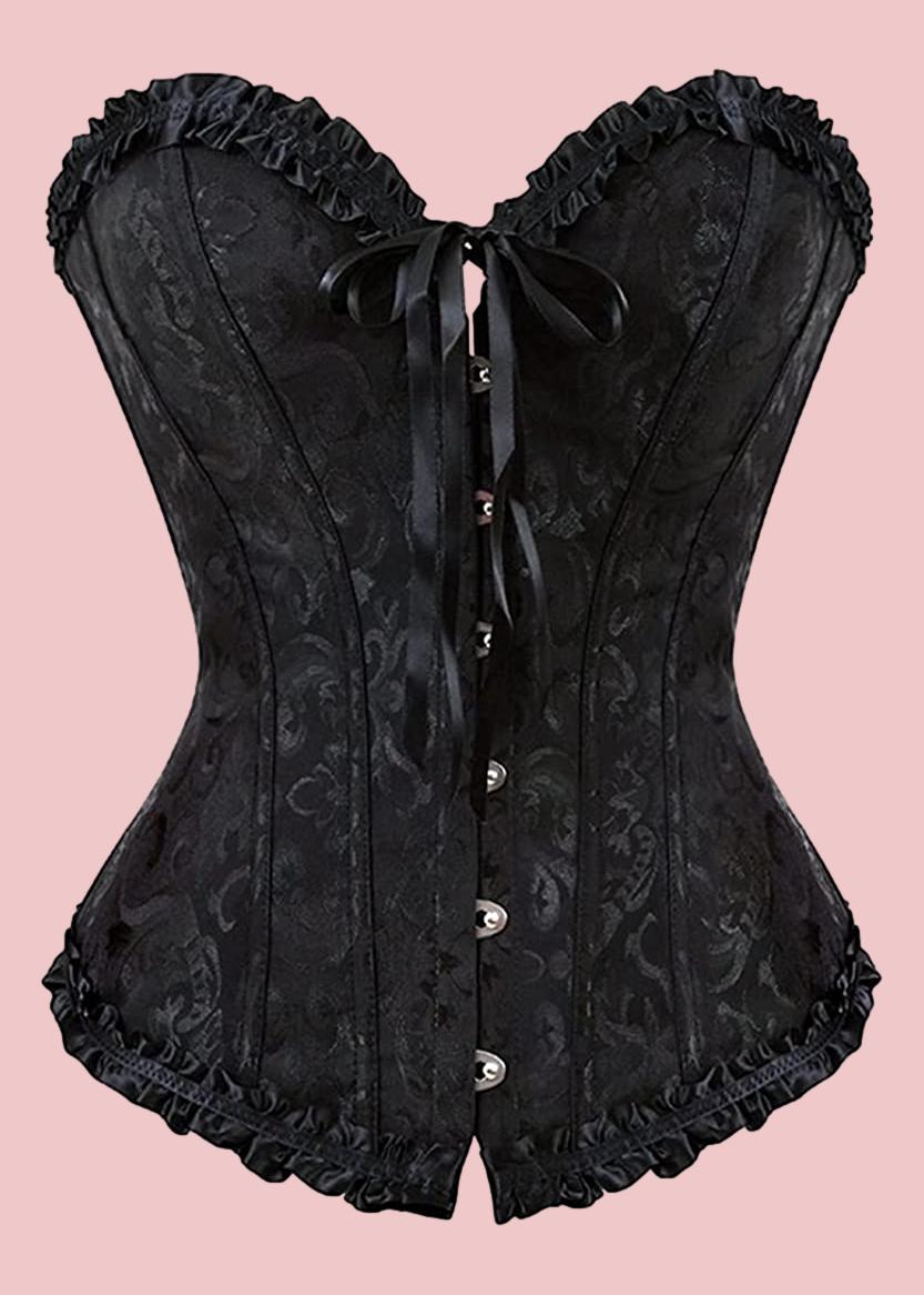 Frill Trim Lace Up Back Corset