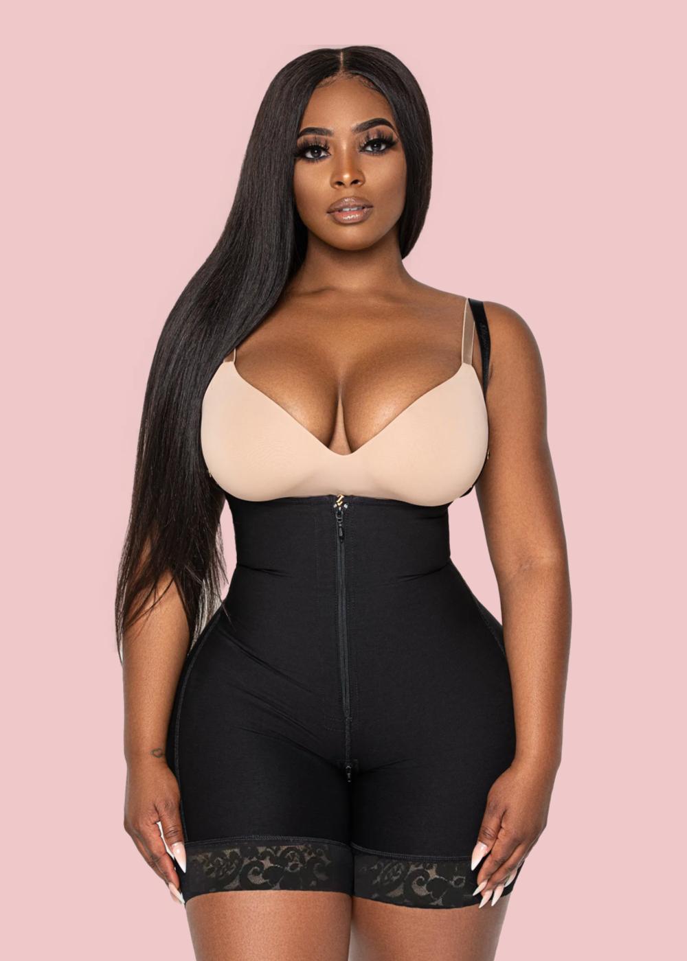 Zipper Open Bust Lace Panties Shapewear For Women