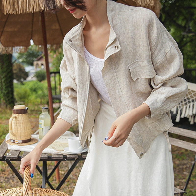 Pera Linen Cotton Summer Bomber Jackets / Size M (US S) - SALE