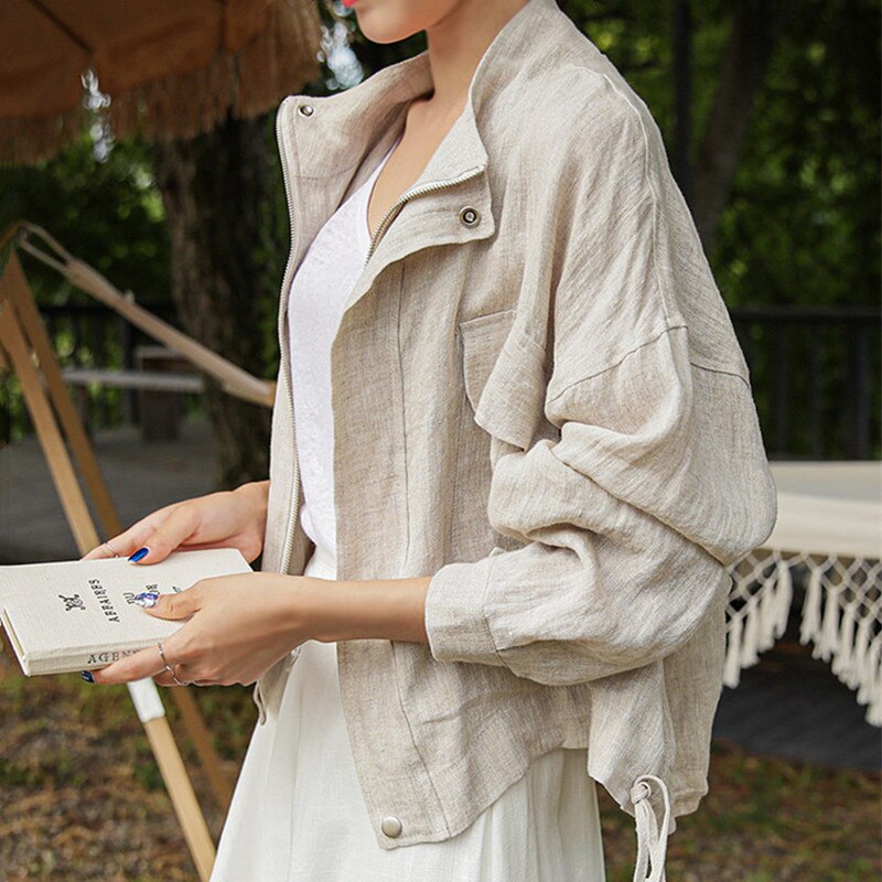 Pera Linen Cotton Summer Bomber Jackets - 3 Colors