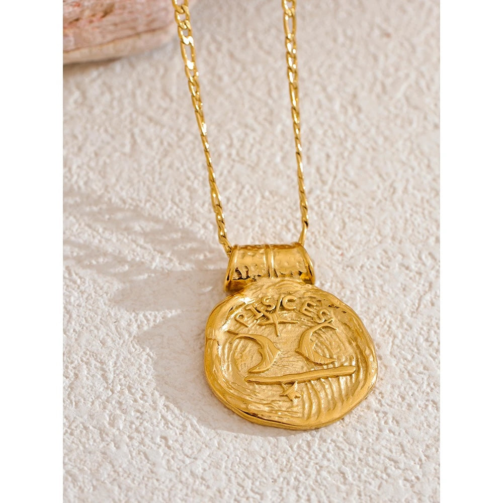 12 Constellation Sign Hammered 18K Gold Pendant Necklaces