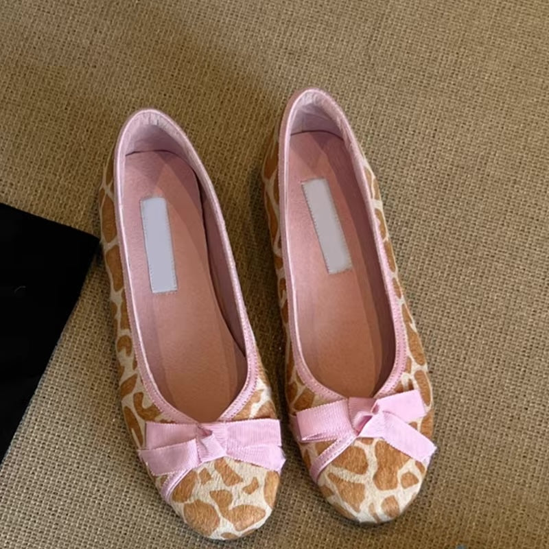 Nabie Leopard Bow Knot Suede Ballet Flats