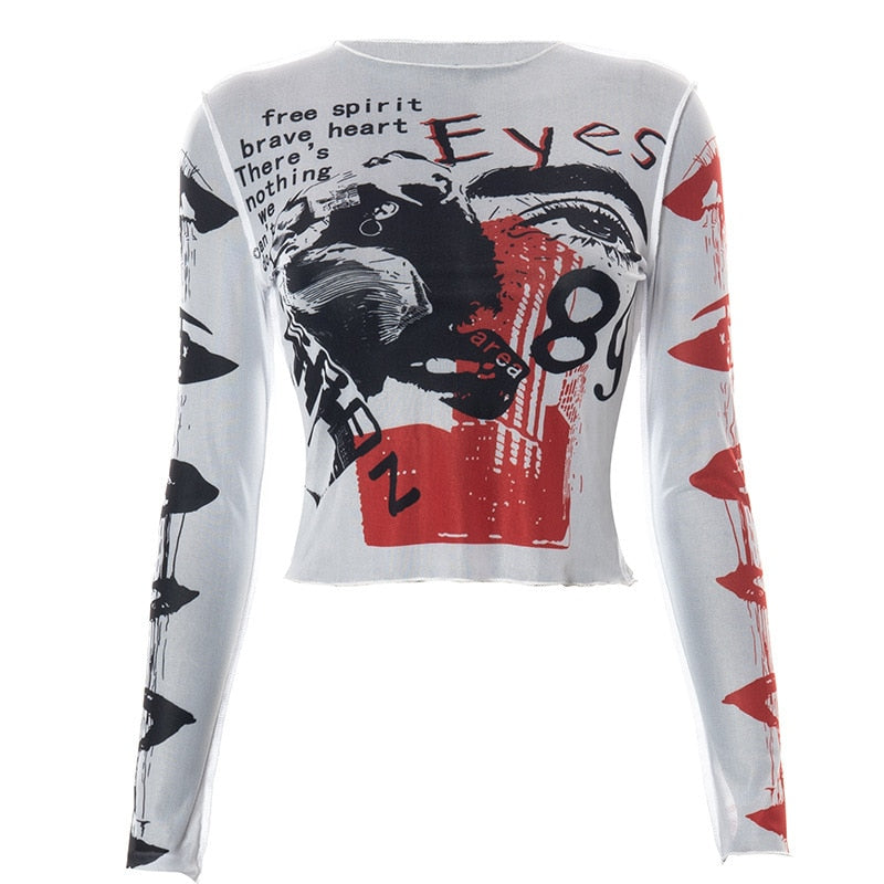 Punk Eyes Graffiti Prints Tissue Tops - 4 Colors