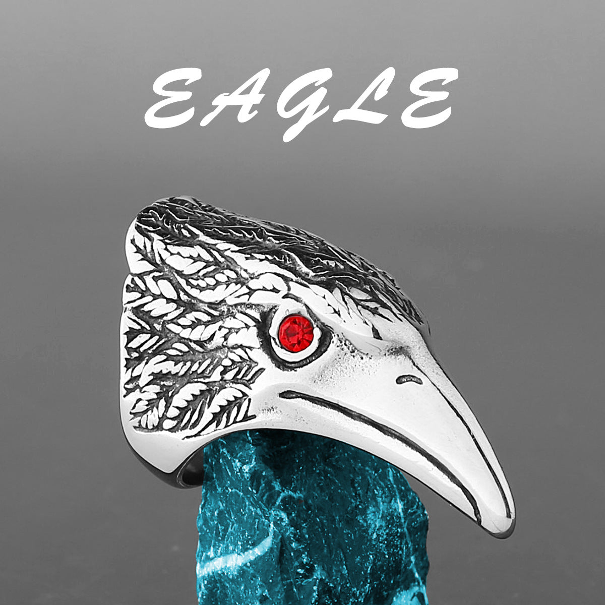 Red and Black Eyed Eagle Ring