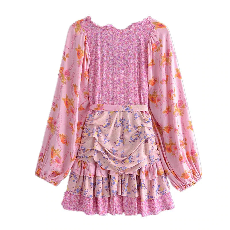 Reese Pink Floral Ruffled Mini Dress