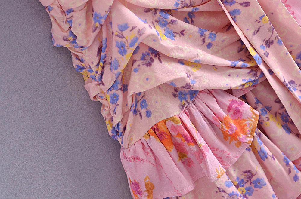 Reese Pink Floral Ruffled Mini Dress